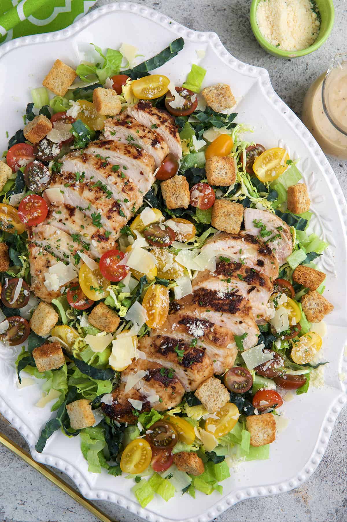 Snap Pea Pistachio Caesar Salad with Grilled Chicken