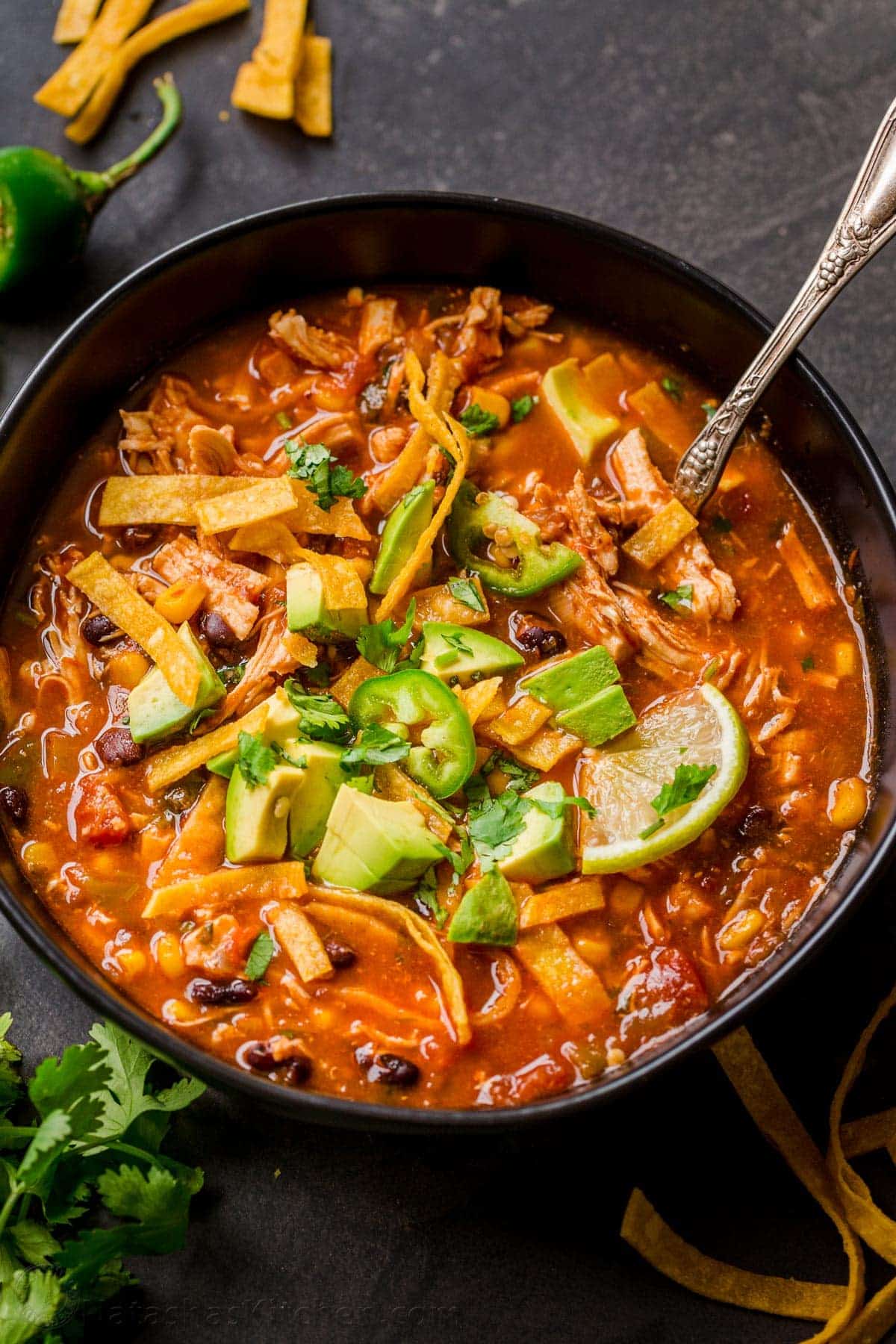 Tortilla Soup with Shredded Chicken
