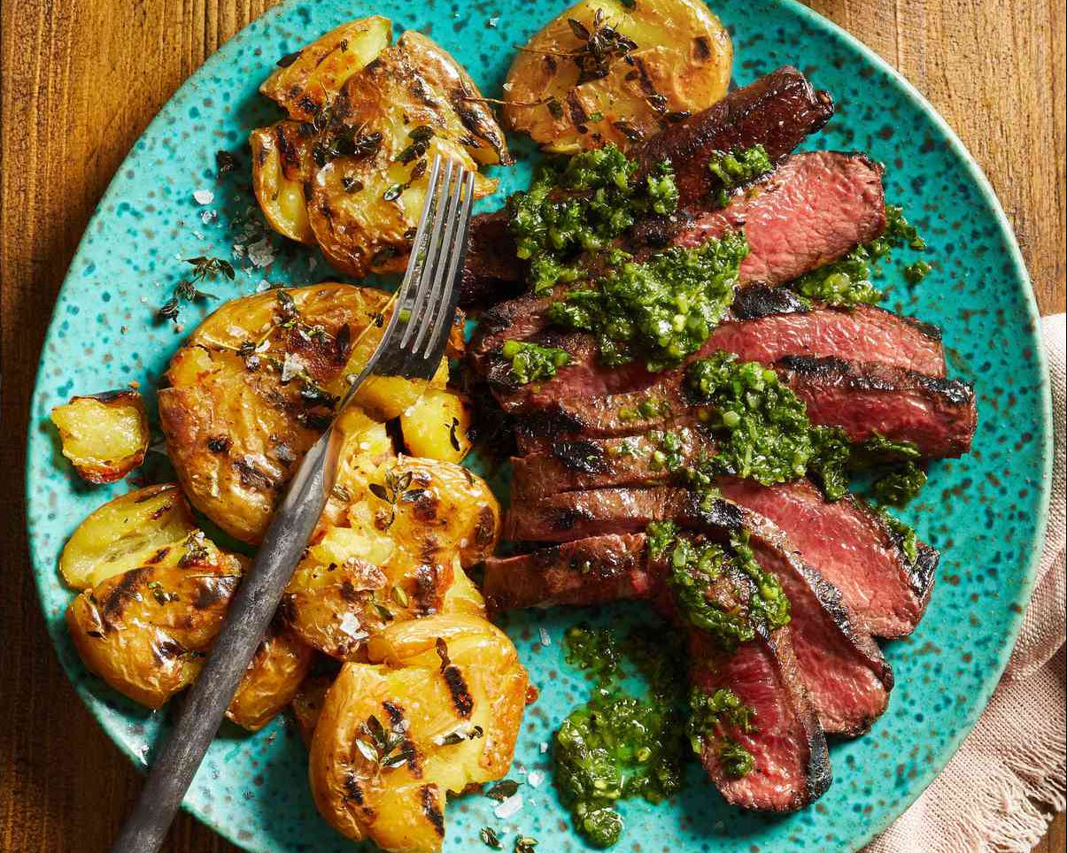 Grilled Steak & Garlic Smashed Potatoes