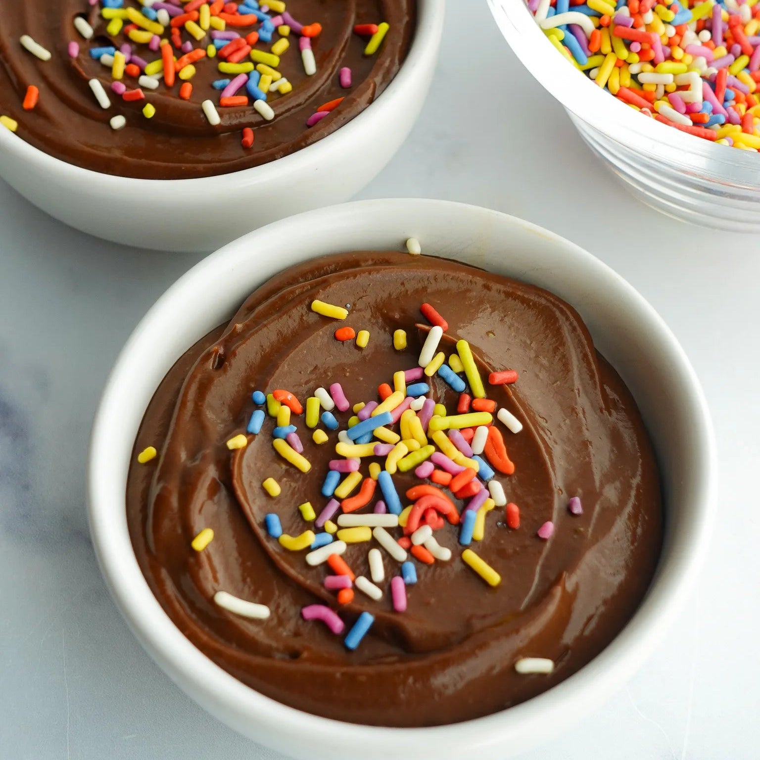 Cosmic Chocolate Tofu Protein Pudding with Rainbow Sprinkles 
