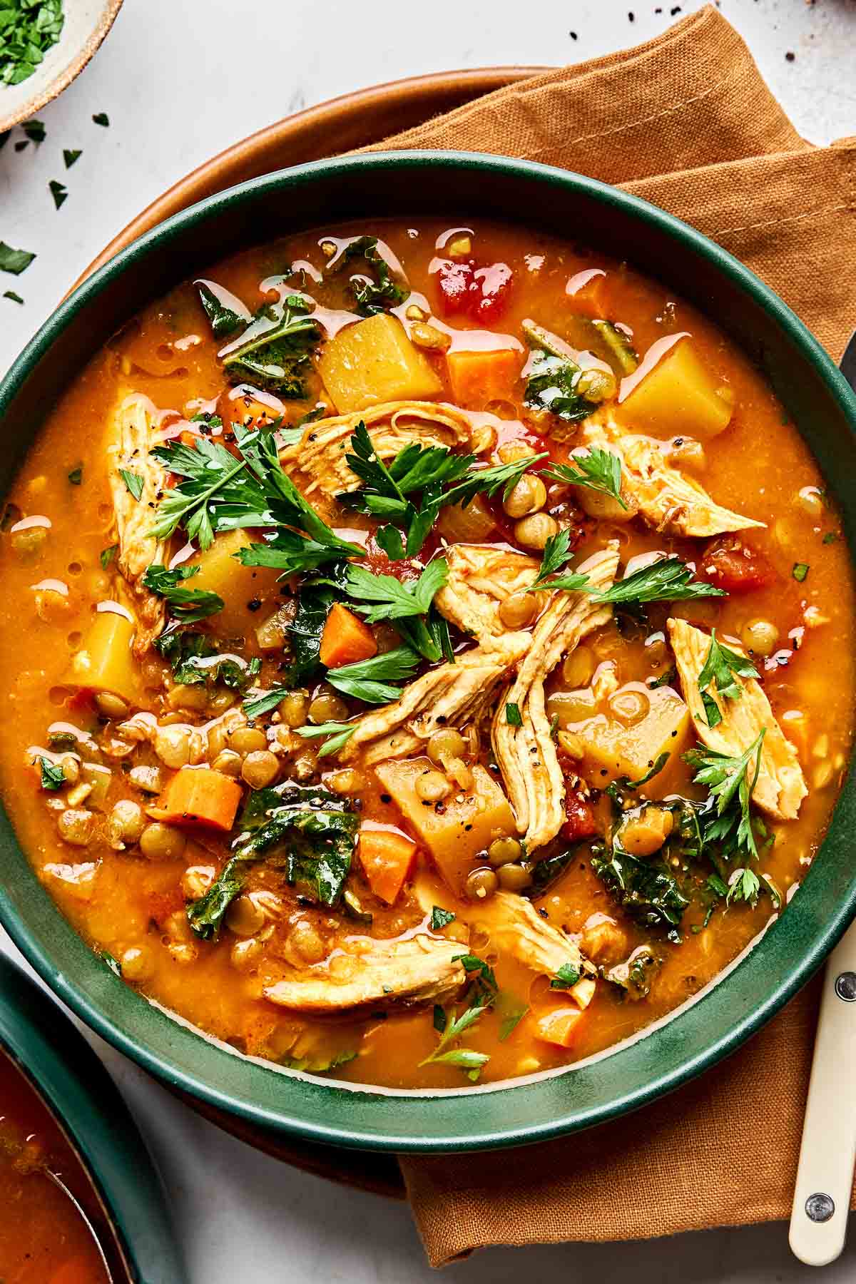 Moroccan Chickpea Soup w/ Shredded Chicken