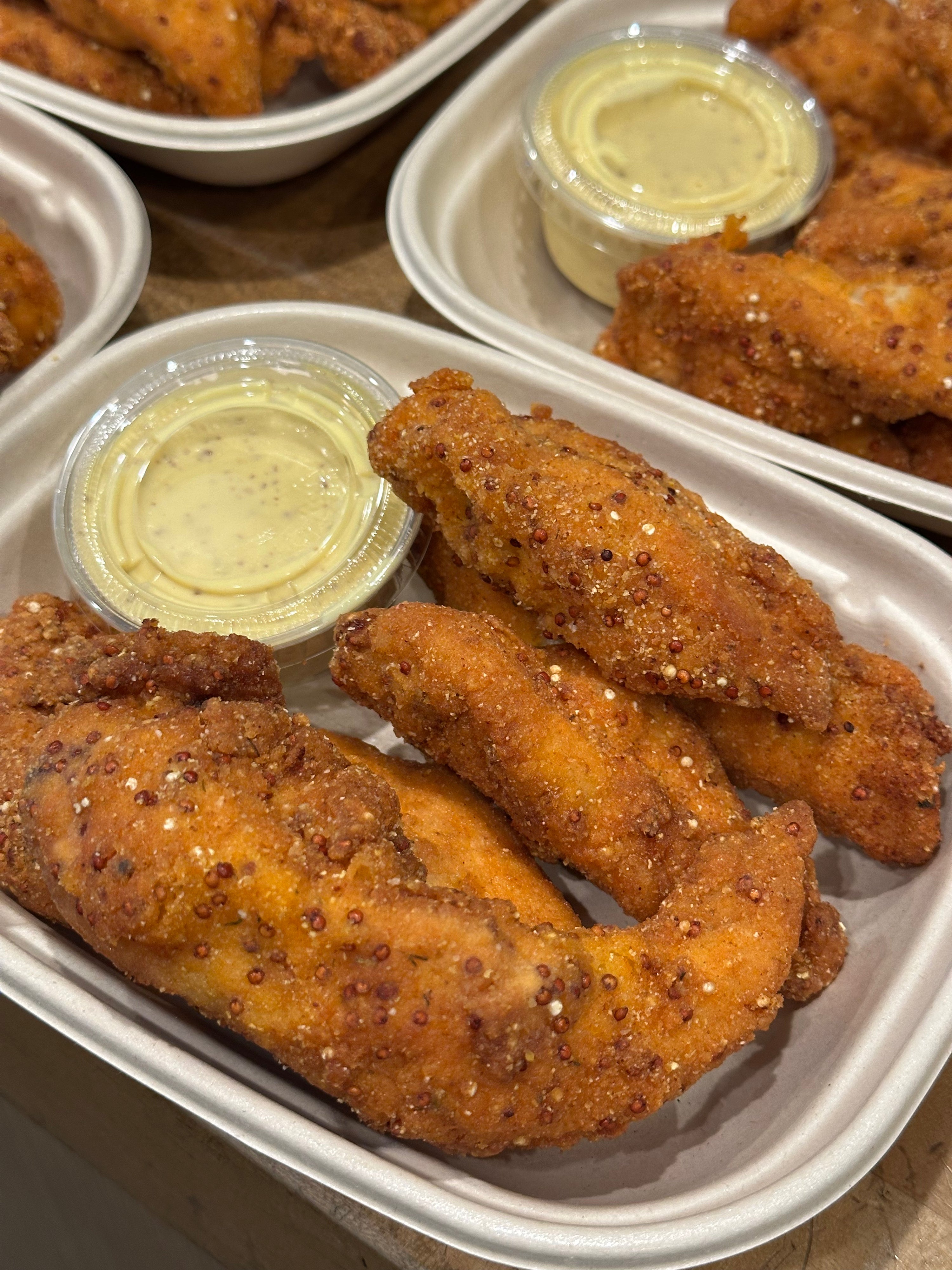 Quinoa Crusted Chicken Tenders with Honey Mustard