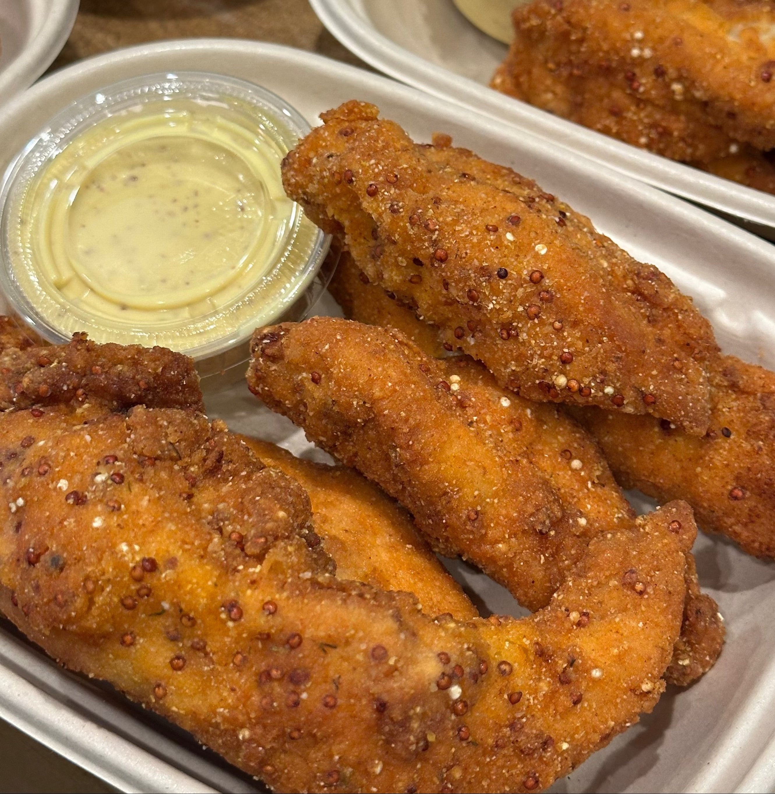 Quinoa Crusted Chicken Tenders with Honey Mustard
