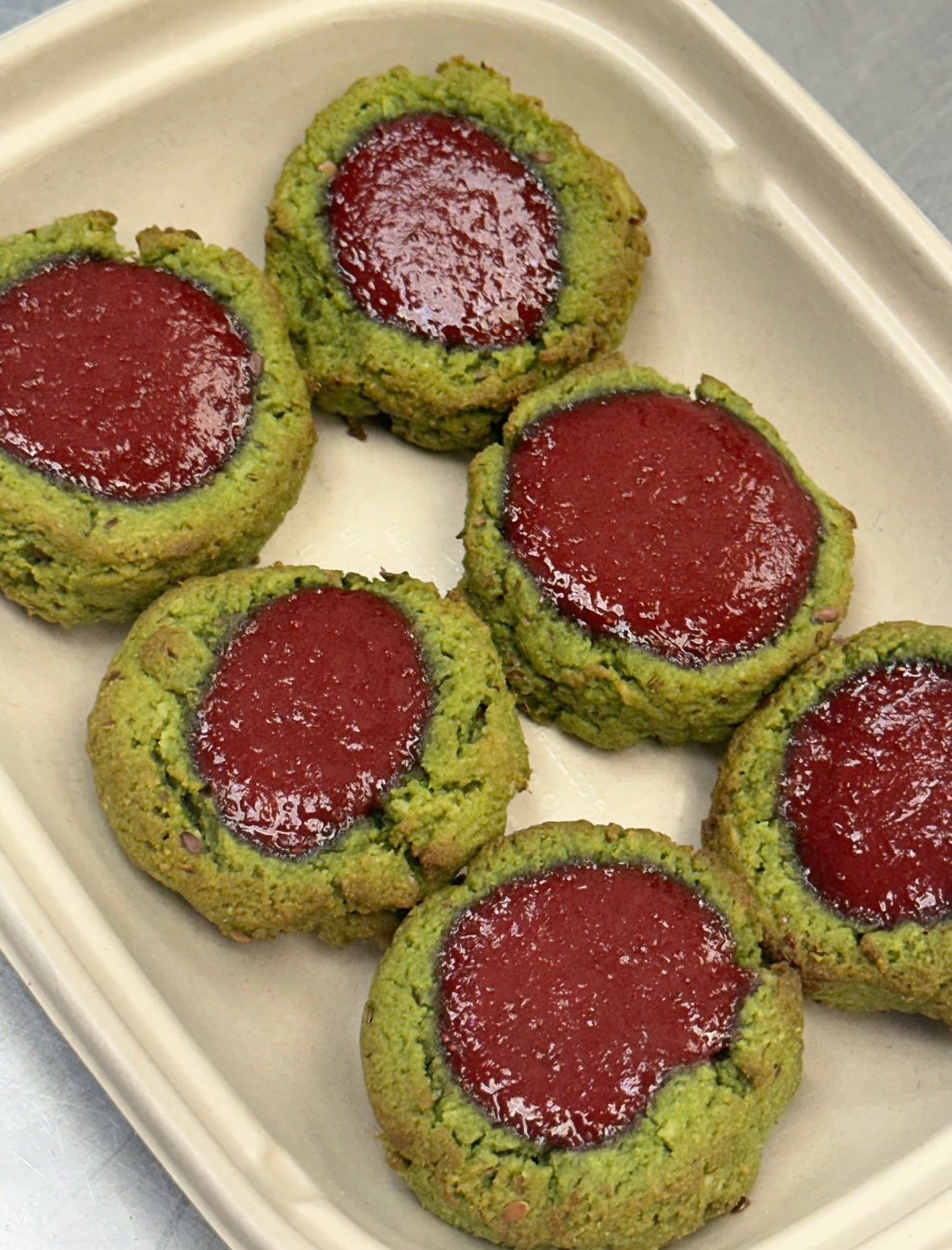 Raspberry Matcha Thumbprint Cookies
