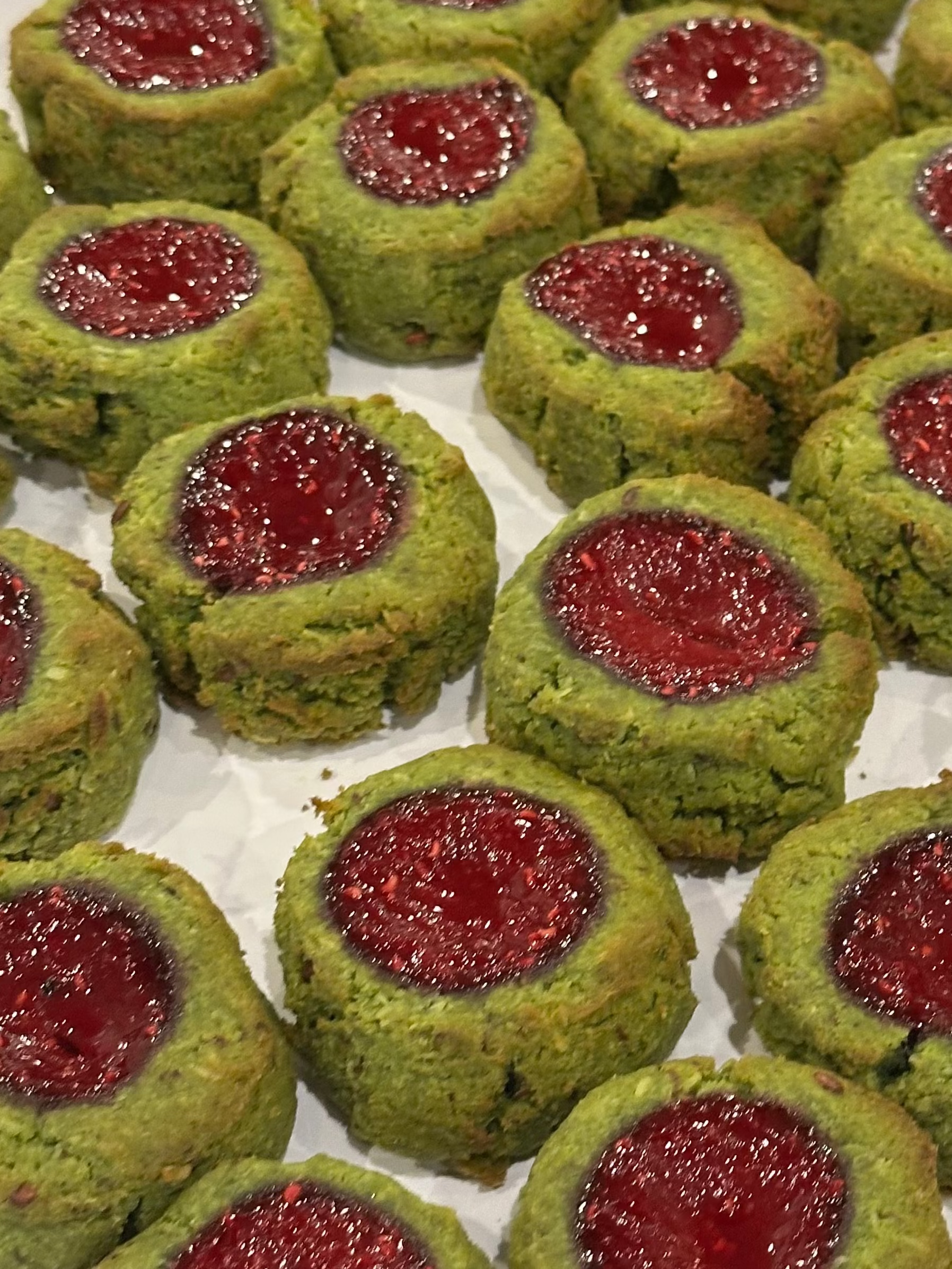 Raspberry Matcha Thumbprint Cookies