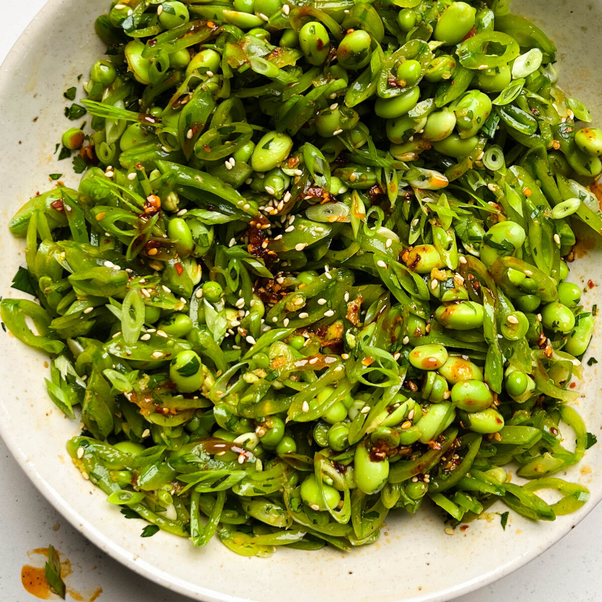 Garlic Chili Edamame Snap Pea Salad