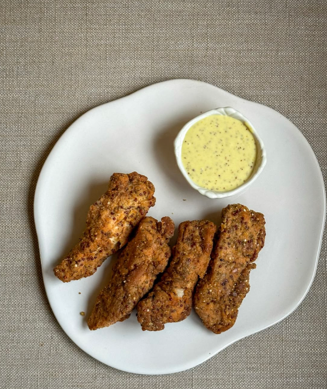 Quinoa Crusted Chicken Tenders with Honey Mustard