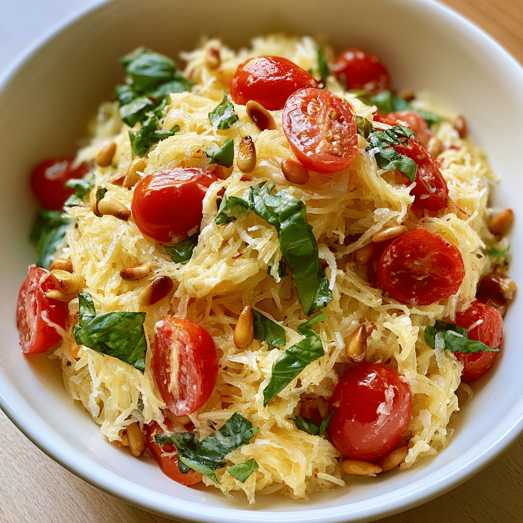 Spaghetti Squash with Cherry Tomatoes & Pine Nuts