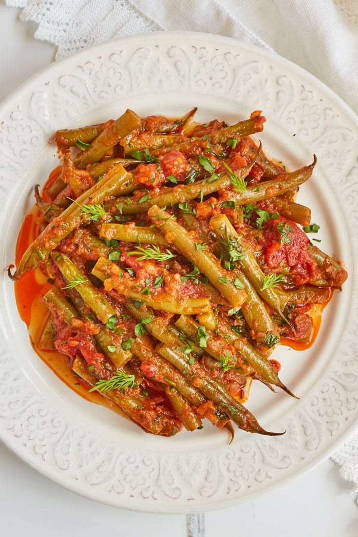 Braised Green Beans with Tomato & Lemon