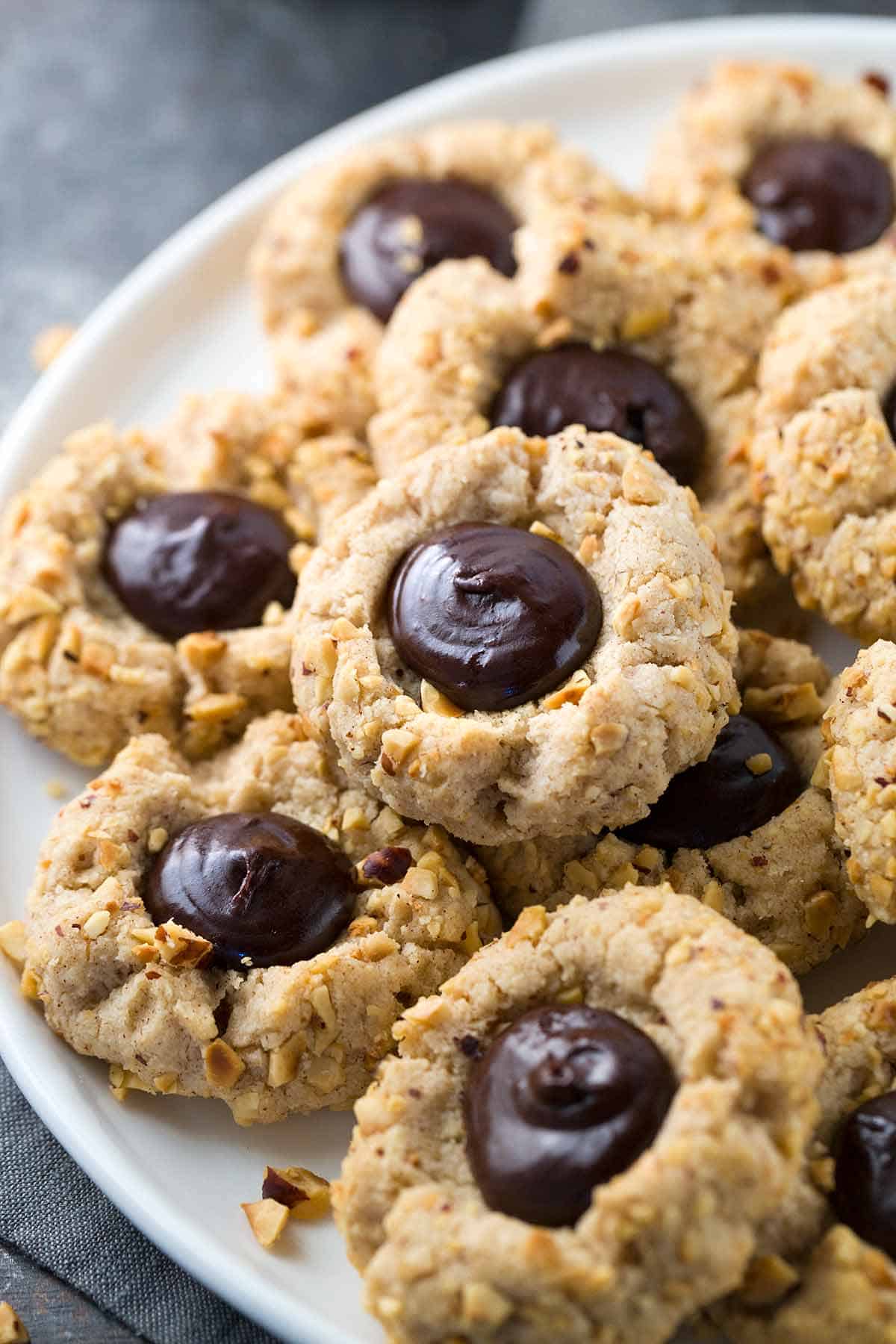Chocolate Hazelnut Thumbprint Cookies